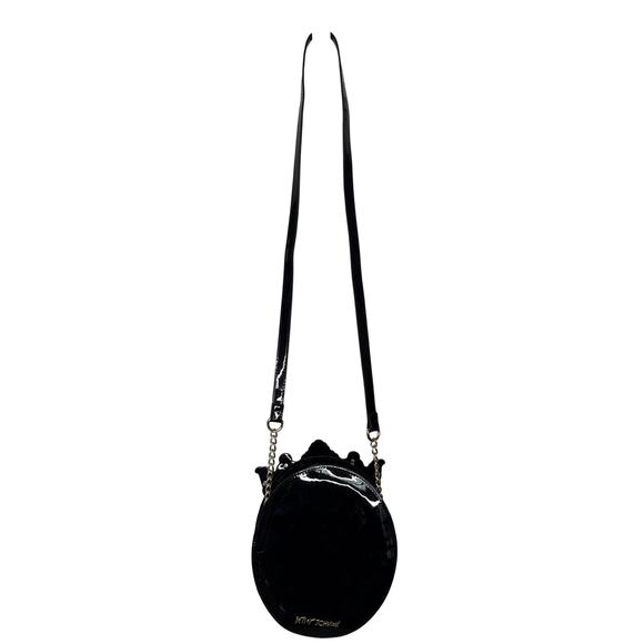 Betsey Johnson Floral Sugar Skull Crown gem black round Crossbody Bag - Picture 4 of 15